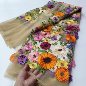 rosa bestickter Tüll Spitzenstoff für Kleid, 2022 beliebt jetzt Zarte Stickerei Spitze Stoff mit 3D Blumen für Rock Bild 9