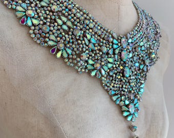 Ab Rhinestone applique, iridescent rhinestone necklace, rhinestone neckline for dress, rhinestone collar
