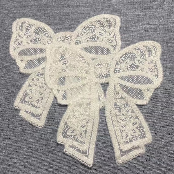 Knitted bow lace applique, ivory bow lace patch for apparel, new arrival