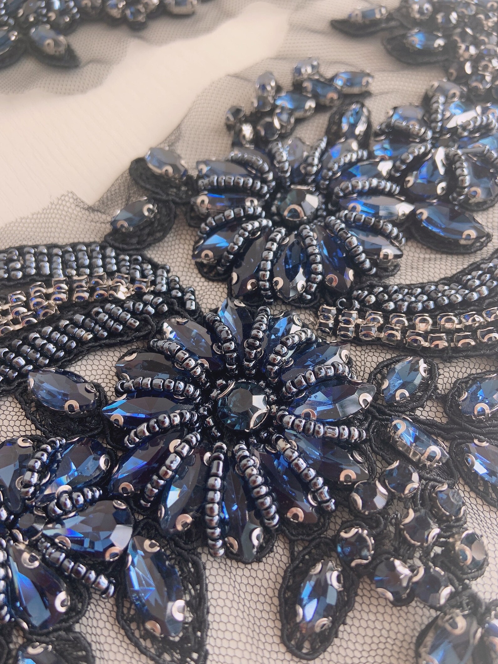Navy Rhinestone Applique for Dress Dance Costume French Bead Bodice ...