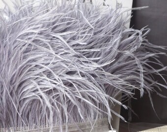 Grey Ostrich feather trim, Ostrich Feather Trim Fringe with Ribbon Tape for Millinery Crafts, dress, party decors, couture