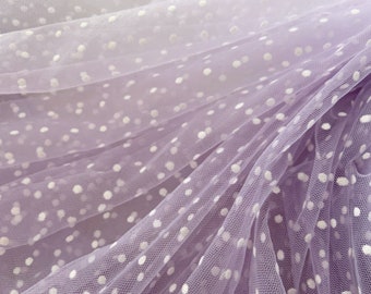 purple tulle fabric with flocking velvet polka dots