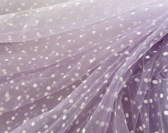 purple tulle fabric with flocking velvet polka dots
