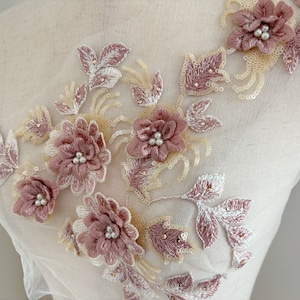 mauve 3d florals applique, dust rose 3d flowers patch