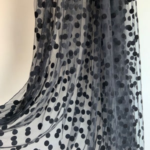 black flocking polka dots tulle fabric, velvet polka dots mesh fabric