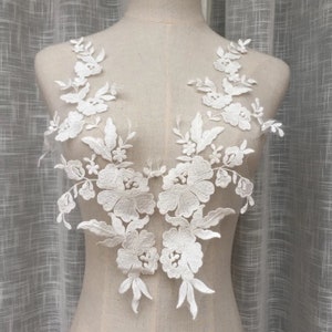 off white floral Lace Applique, embroidered bodice lace applique, lace bodice for bridal dress altering 1 pair