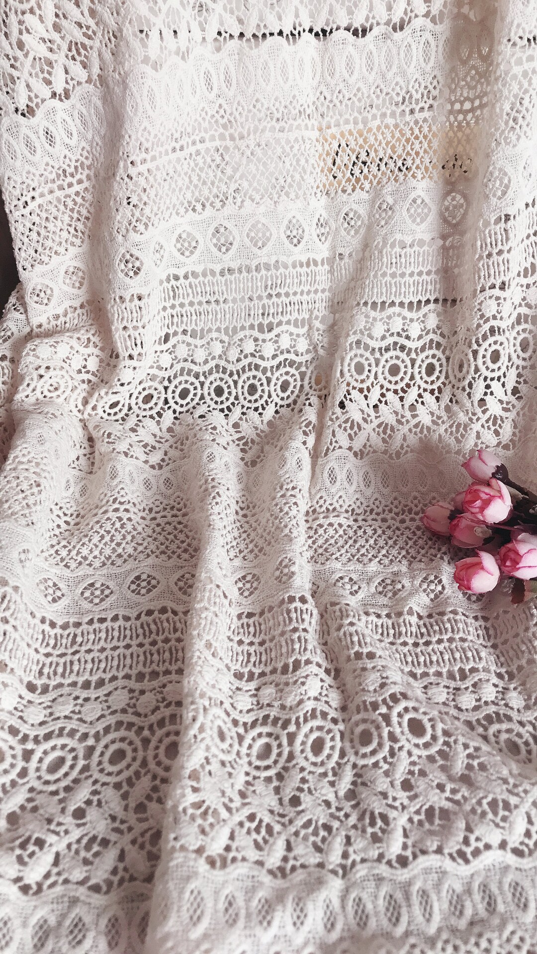 Cotton Lace Fabric, Vintage Style Lace Fabric, Crochet Lace Fabric With
