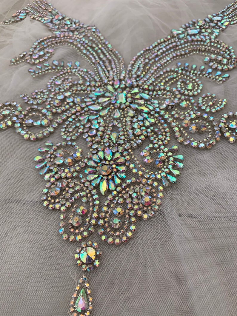 Iridescent Rhinestone Sparkle Iridescent Rhinestone Applique, Crystal Applique for Bridal ...