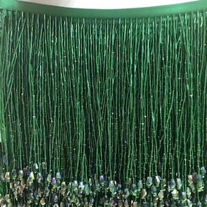 Grün Perlen Fransenborte mit Kristall für Couture, Tanzkostüm, Glöckchen Perlen Quaste für Latein Dress Dance Wear Makramee Verzierung Quaste