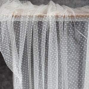 white tulle fabric with flocking velvet polka dots image 4