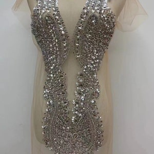 Clear rhinestone bodice applique, handcrafted crystal corset applique, crystal applique for dress, rhinestone applique