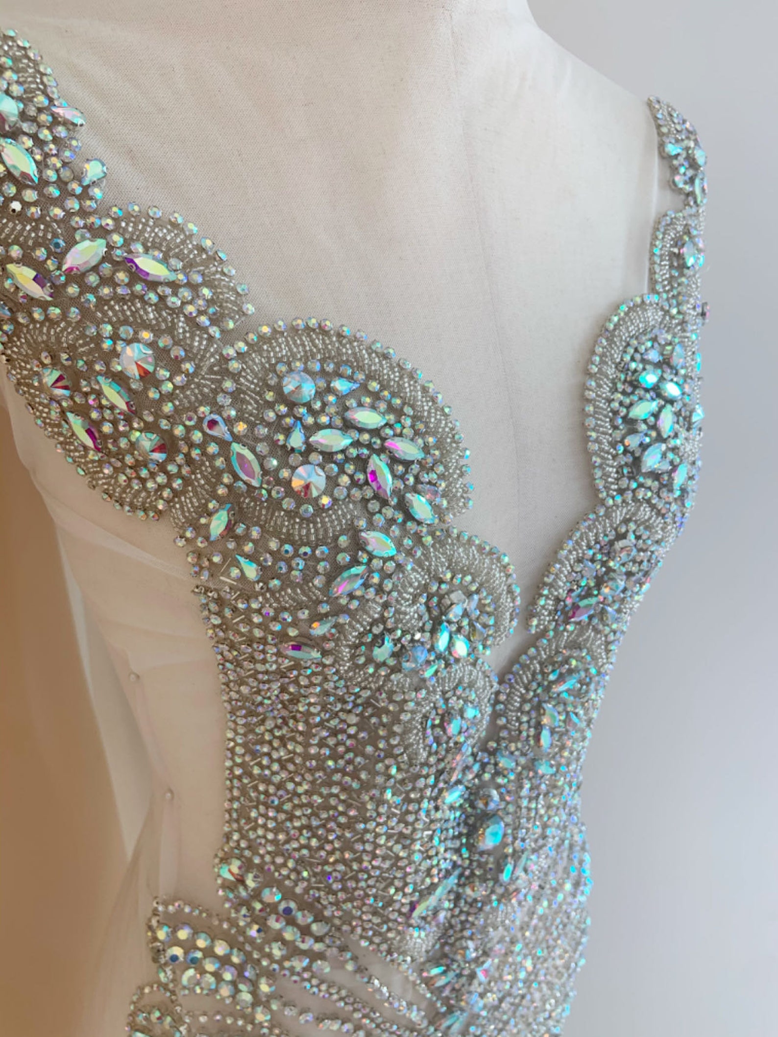 Iridescent Rhinestone Large Iridescent Rhinestone Bodice Applique, Handcrafted Rhinestone ...