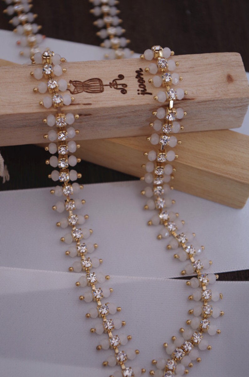Ivory rhinestone bead chain beading trim gold rhinestone Etsy