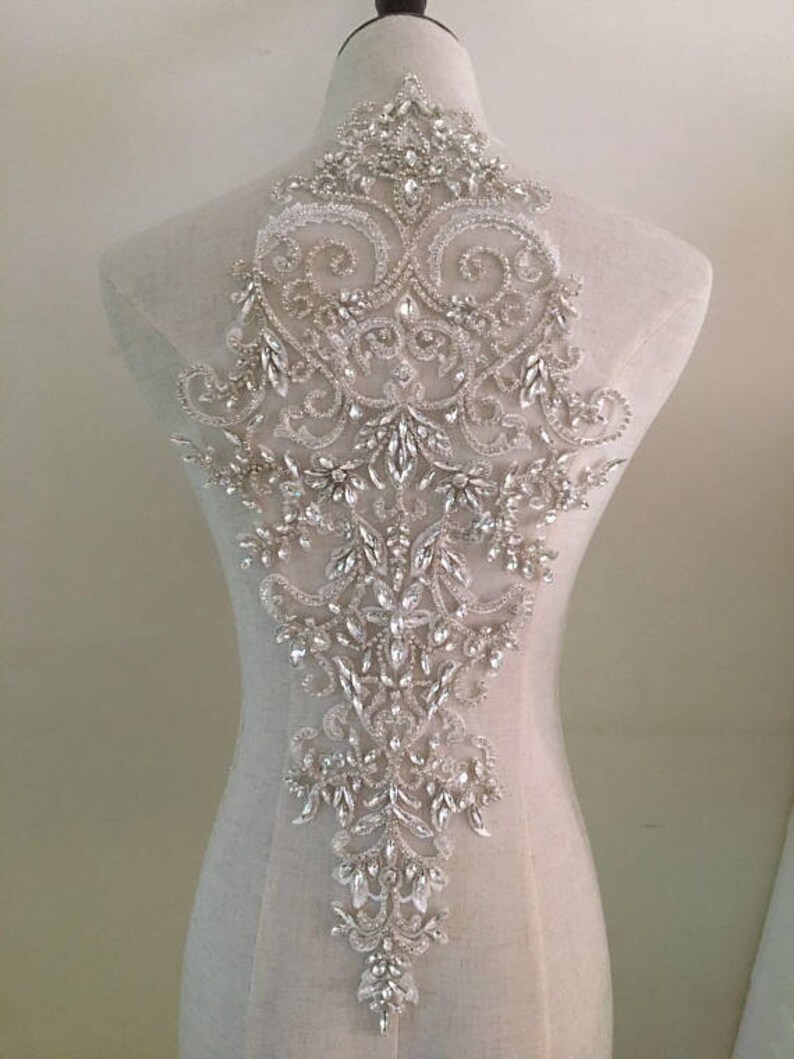 large crystal bodice applique crystal bead applique for bridal dress,rhinestone bodice patch for haute couture supplies