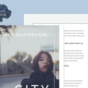 May include: A black and white photograph of a woman with dark hair wearing a black jacket. The photo is in a magazine layout with the text "ALI SILVERSON" and "CITY" in white.