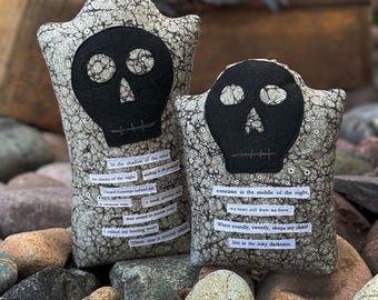 Fabric Tombstone Door Stops - Tim Holtz Eclectic Elements Laboratory Fabric