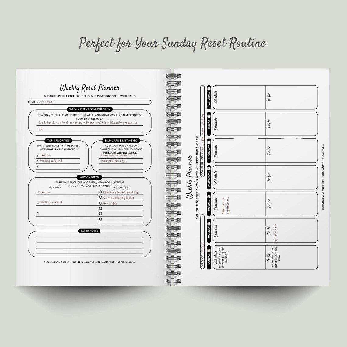 Weekly Reset Planner Printable | Self Care Planning Worksheet | Sunday ...