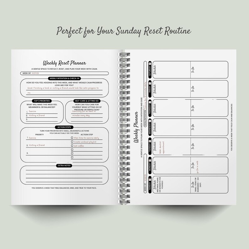 Weekly Reset Planner Printable | Self Care Planning Worksheet | Sunday ...
