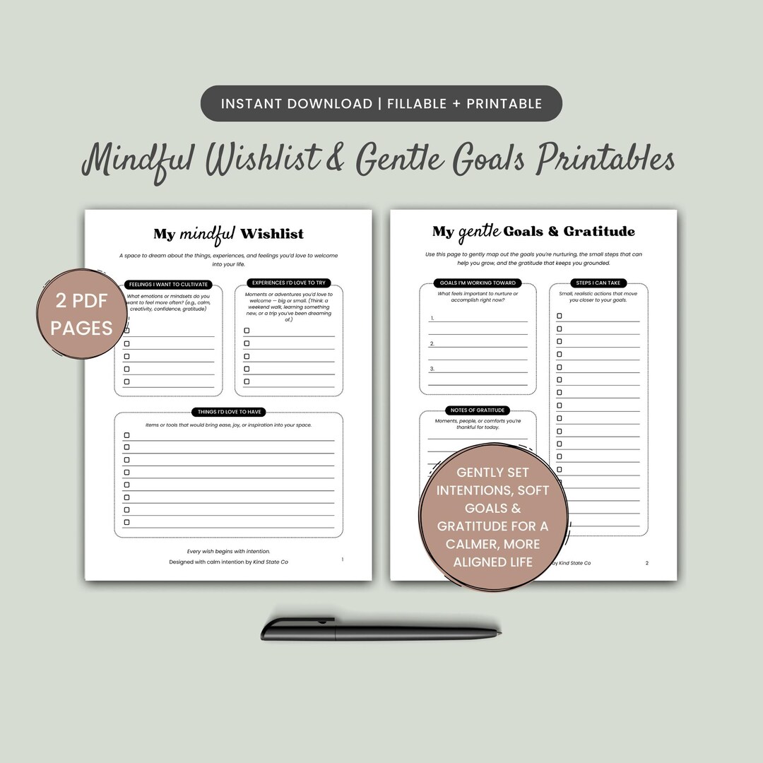 Mindful Wishlist Printable | Goal Tracker Sheet | Intentional Living ...
