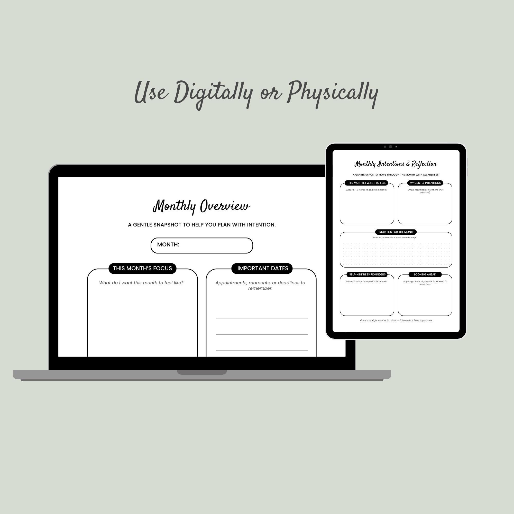 Monthly Overview & Intentions Printable | Gentle Monthly Planner ...