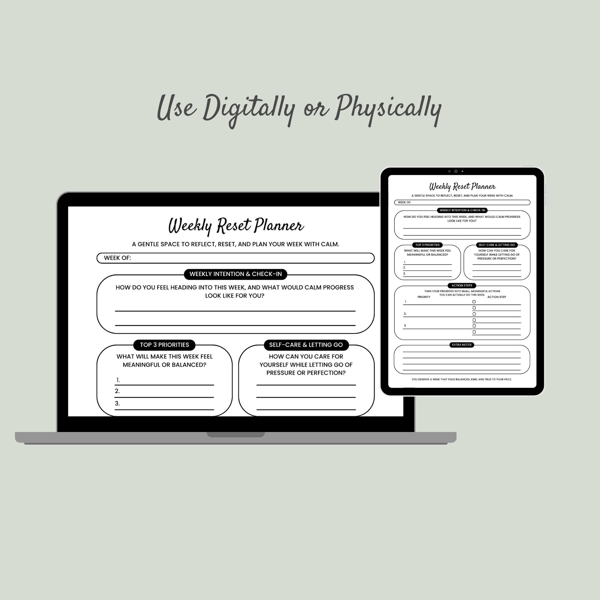 Weekly Reset Planner Printable | Self Care Planning Worksheet | Sunday ...