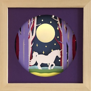 Unicorn Shadow Box SVG Papercut Template 3D, Woodland Shadow Box and Light Box Svg, Layered Paper Cut Template for Hand or Machine Cutting