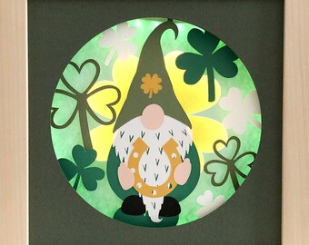 Gnome shadow box St Patrick's Day svg for cricut or silhouette machines, Tomte 3D Papercut template for hand cutting, DIY craft kit download