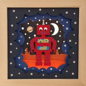 Robot Planet Shadow Box SVG Papercut Template 3D, Space Shadow Box and Light Box Svg, Layered Paper Cut Template for Hand or Machine Cutting