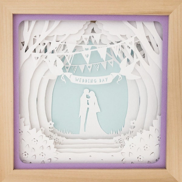 Wedding Couple Shadow Box SVG template , First Anniversary Layered Paper Cut Template 3D, Wedding Frame Paper Cut Craft Template