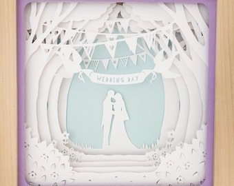 Wedding Couple Shadow Box SVG template , First Anniversary Layered Paper Cut Template 3D, Wedding Frame Paper Cut Craft Template
