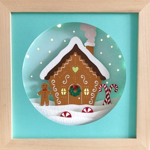Svg de boîte d'ombre de Noël de maison de pain d'épice pour des machines de cricut ou de silhouette, modèle 3D de Papercut pour la découpe à la main, téléchargement de kits d'artisanat de DIY