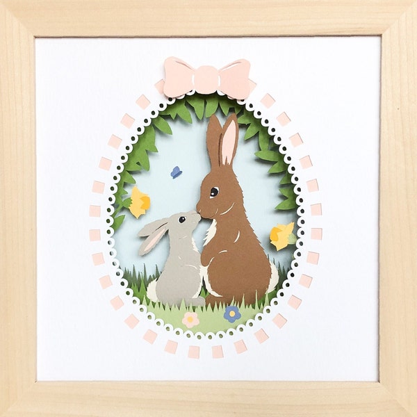 Easter bunny rabbit shadow box svg for cricut or silhouette machines, rabbit 3D Papercut template for hand cutting, DIY craft kits download