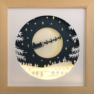 Christmas village shadow box svg for cricut or silhouette machines, 3D Papercut template for hand cutting, DIY craft kits download