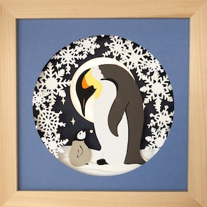 Pinguïn papier ambachtelijke sjabloon, 3D gelaagd papier gesneden schaduw vak SVG