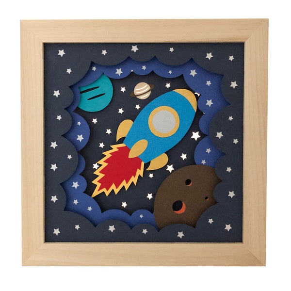 Rocket Ship Shadow Box SVG Papercut Template 3D, Space Shadow Box and Light Box Svg, Layered Paper Cut Template for Hand or Machine Cutting Rocket Ship Shadow Box SVG Papercut Template 3D, Space Shadow Box and Light Box Svg, Layered Paper Cut Template for Hand or Machine Cutting