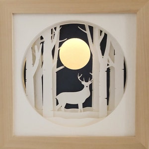 Cerf cerf ombre boîte modèle Papercut SVG 3D, boîte d'ombre des bois et caisson lumineux Svg, modèle de découpe de papier en couches pour la découpe à la main ou à la machine image 1