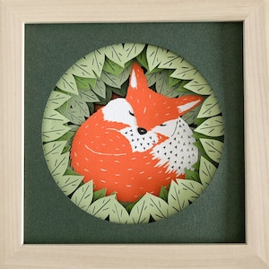 Baby Fox Shadow Box Papercut Template 3D, Pdf Jpg for Hand Cutting, Dxf Png Eps Svg Template Files for Machine Cutting