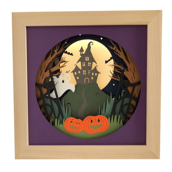 Halloween Shadow Box SVG Papercut Template 3D, Haunted House Lightbox SVG, Papercut Template for Handcutting and Machine Cutting Halloween Shadow Box SVG Papercut Template 3D, Haunted House Lightbox SVG, Papercut Template for Handcutting and Machine Cutting