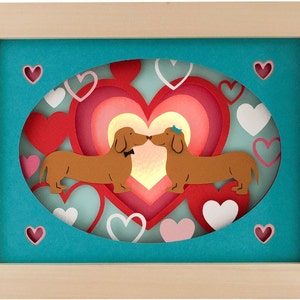 Wurst Hund Schattenbox Valentinstag SVG für Cricut oder Silhouette Maschinen, Hund 3D Papierschnitt Vorlage für Handschneiden, DIY Bastelkits Download