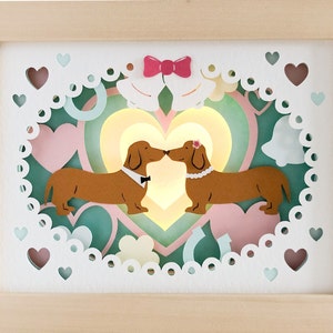 Wurst Hund Schattenbox Hochzeit für Cricut oder Silhouette Maschinen, Hund 3D Papierschnitt Vorlage für Handschneiden, DIY Bastelkits Download