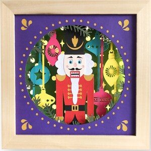 Caixa de sombra de quebra-nozes de Natal SVG em camadas 3D Papercut, modelo 3D Papercut para corte manual, download de kits de artesanato DIY