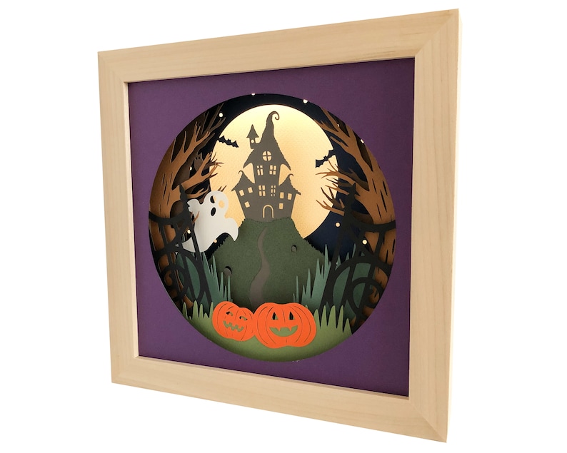Halloween Shadow Box SVG Papercut Template 3D Haunted House | Etsy