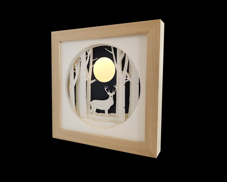 Cerf cerf ombre boîte modèle Papercut SVG 3D, boîte d'ombre des bois et caisson lumineux Svg, modèle de découpe de papier en couches pour la découpe à la main ou à la machine image 4