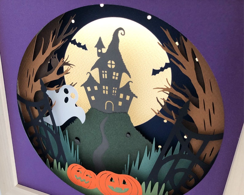 Download Halloween Shadow Box SVG Papercut Template 3D Haunted ...