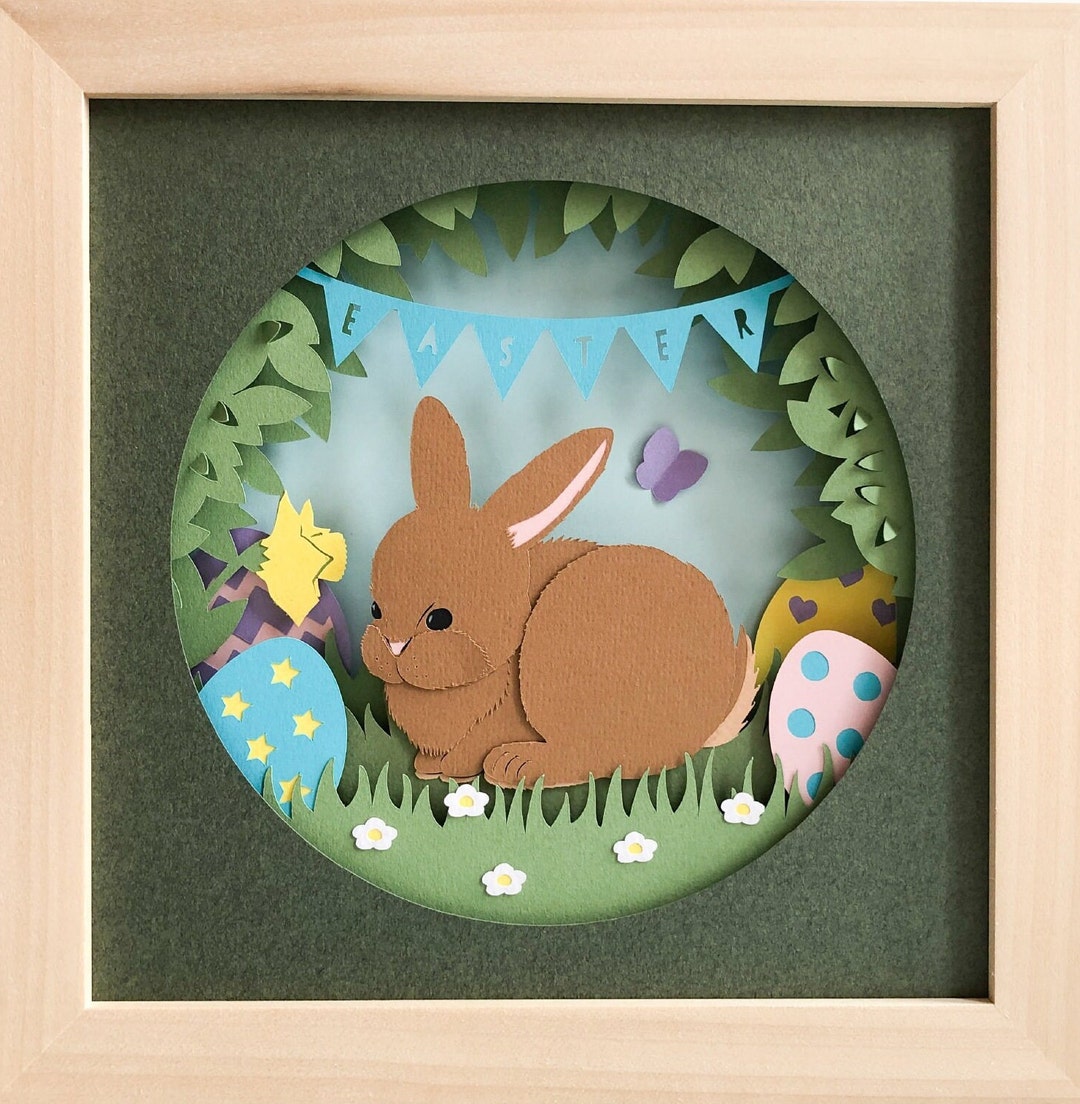 Easter Bunny & Eggs 3D Shadow Box SVG Layered Papercut Template - Etsy
