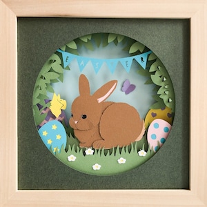 Lapin de Pâques et oeufs 3D Shadow Box Modèle de découpe papier en couches SVG