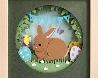 Easter Bunny & Eggs 3D Shadow Box SVG Layered Papercut Template
