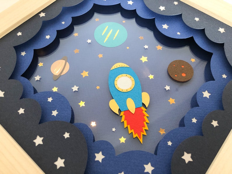 Rocket Ship Shadow Box SVG Papercut Template 3D Space Shadow | Etsy