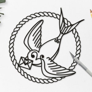 Swallow Tattoo Papercut Template Pattern, Pdf Jpg pour la coupe à la main, Dxf Png Eps Svg Template Files pour la découpe à la machine