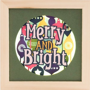 Merry and Bright Retro Christmas 3d shadow box svg, 3D Papercut template for hand cutting, DIY craft kits download